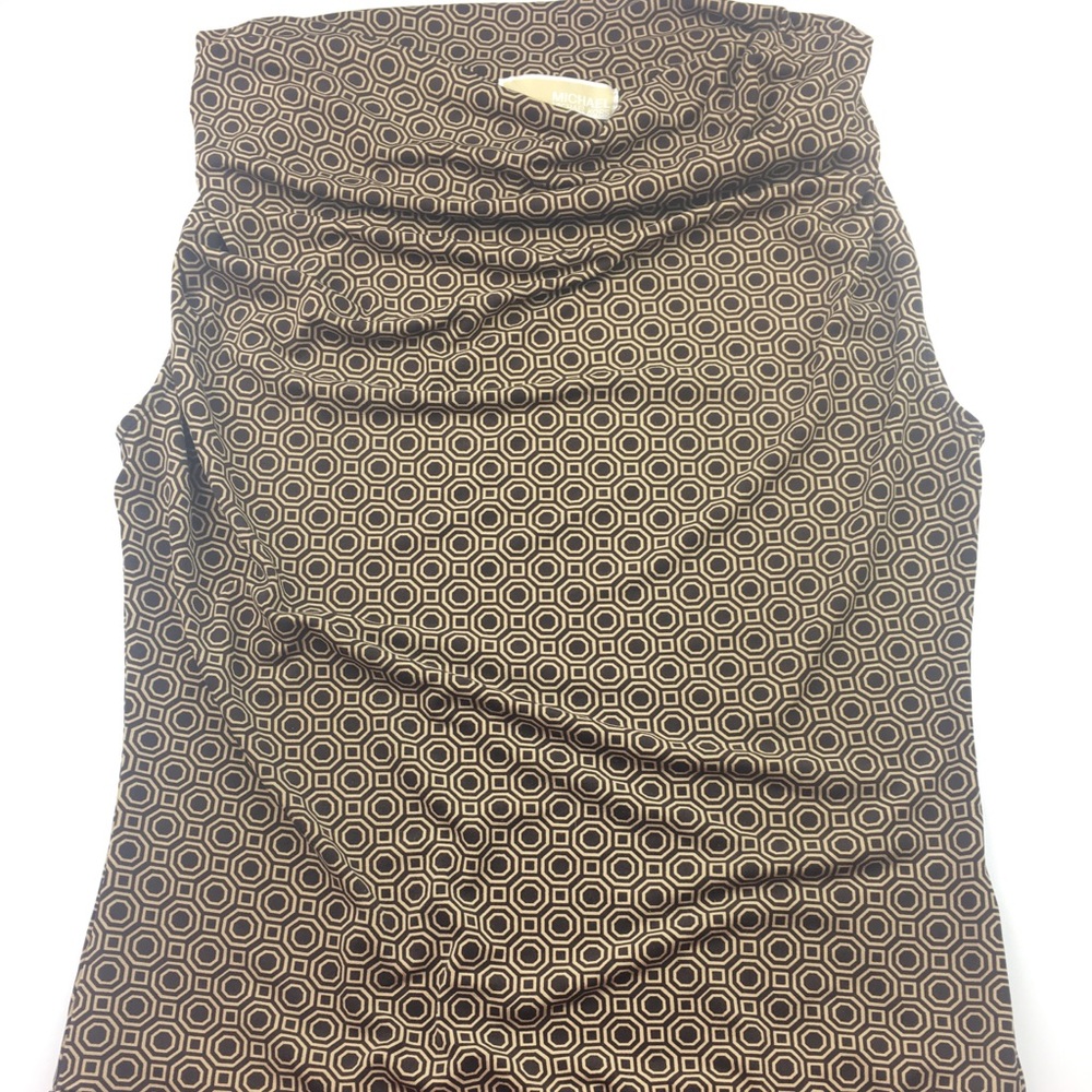 Brown Sleeveless Crowl Neck Top Geometric Pattern